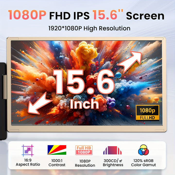 Laptop Screen Display Extender, 14.1Inch 1080P FHD Portable Monitor With Built-in Stand And Dual Speakers Fits 13''-16.1'' Laptops, Plug And Play, Compatible With Windows, Mac, Chrome
