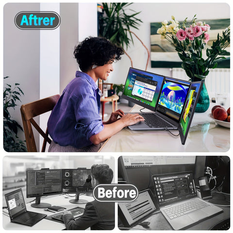 Laptop Screen Display Extender, 14.1Inch 1080P FHD Portable Monitor With Built-in Stand And Dual Speakers Fits 13''-16.1'' Laptops, Plug And Play, Compatible With Windows, Mac, Chrome