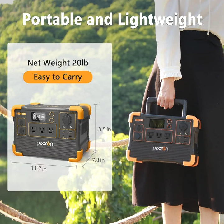 pecron E600LFP Portable Power Station 614Wh Solar Generator with 3X1200W AC Outlets LiFePO4 Battery Backup for Outdoor Camping